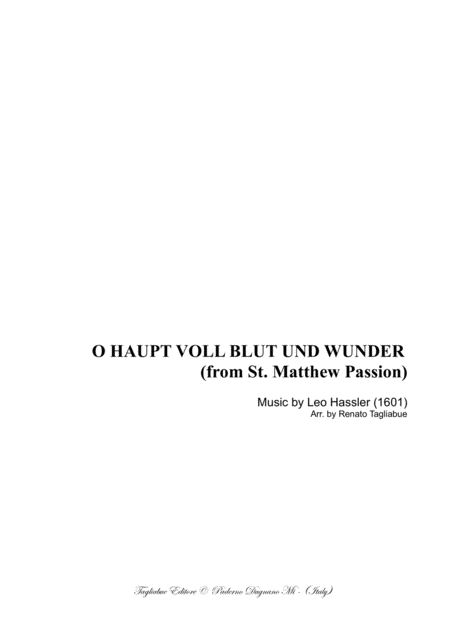 O Haupt Voll Blut Und Wunden Matthew Passion Bwv 244 Arr For Brass And String Quartets Sheet Music