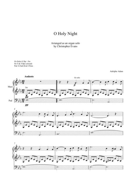 O Holy Night Arranged For Organ Solo Sheet Music