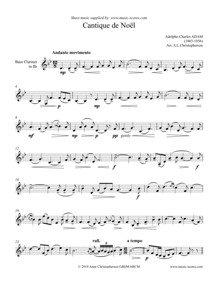 O Holy Night Cantique De Noel Solo Bass Clarinet Sheet Music