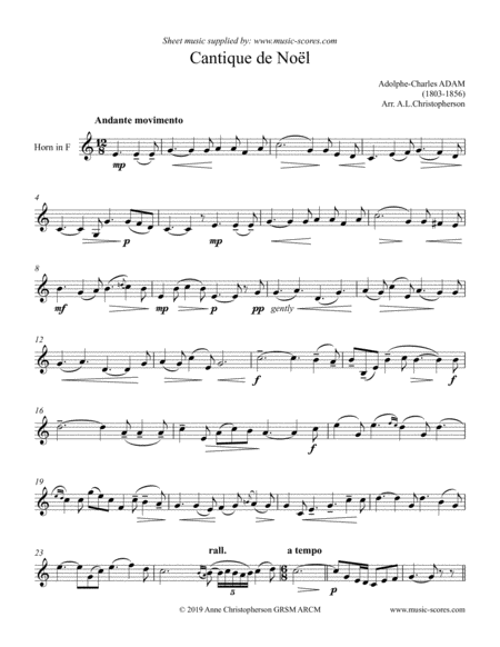 O Holy Night Cantique De Noel Solo French Horn Sheet Music