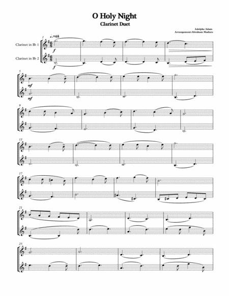 O Holy Night Clarinet Duet Two Tonalities Sheet Music