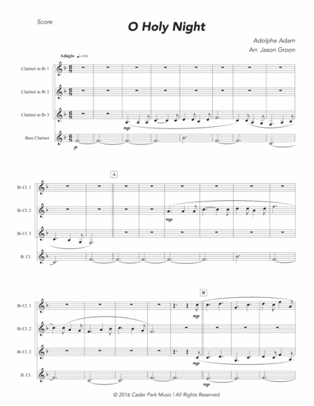 O Holy Night Clarinet Quartet Sheet Music