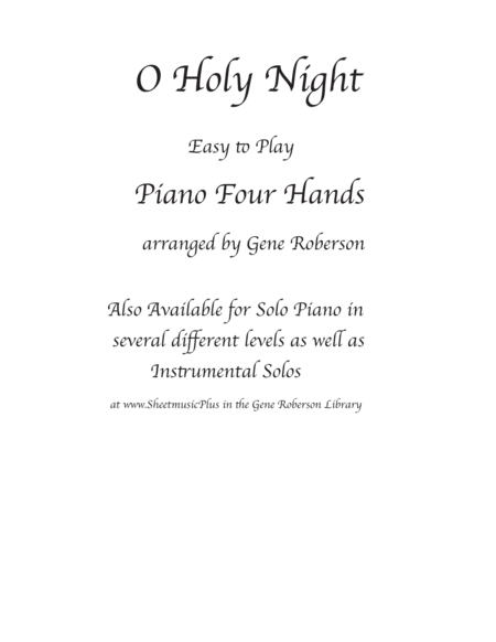 O Holy Night Easy Four Hands Piano Duet Sheet Music