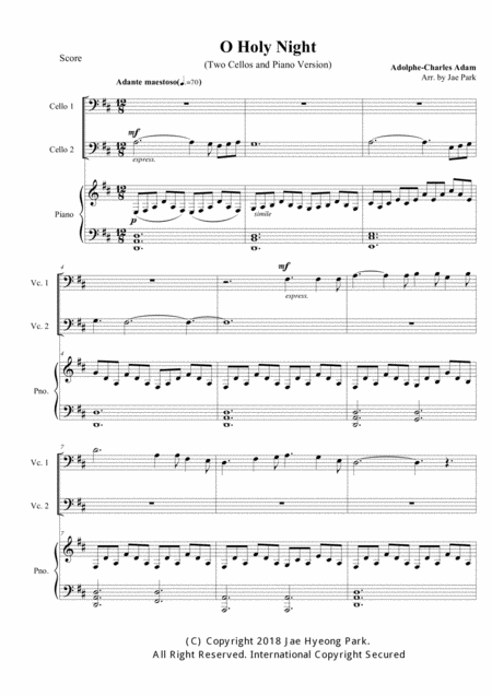 O Holy Night For 2 Cellos And Piano Sheet Music