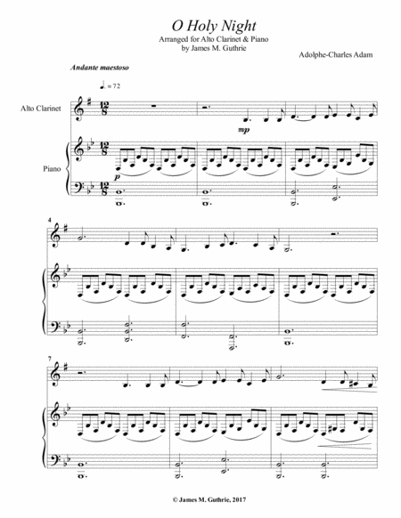 O Holy Night For Alto Clarinet Piano Sheet Music