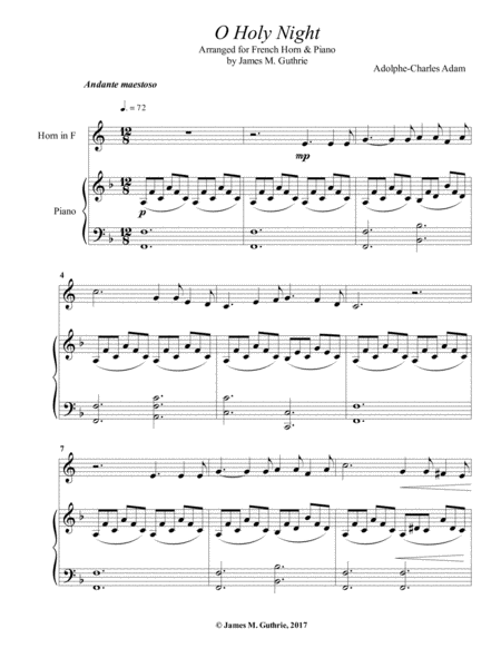 Free Sheet Music O Holy Night For French Horn Piano