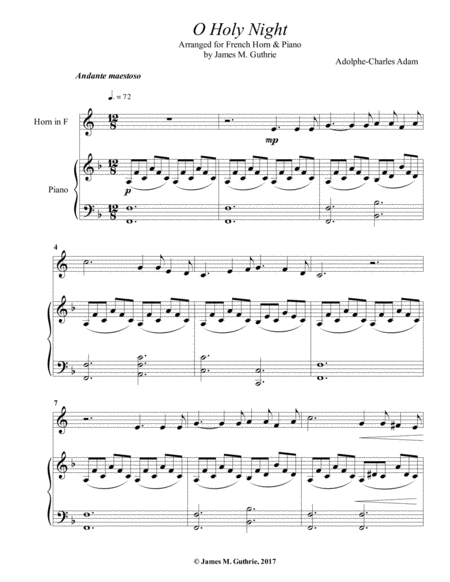 O Holy Night For French Horn Piano Sheet Music