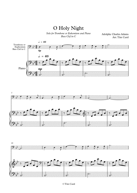 Free Sheet Music O Holy Night For Solo Trombone Euphonium In C Bass Clef And Piano
