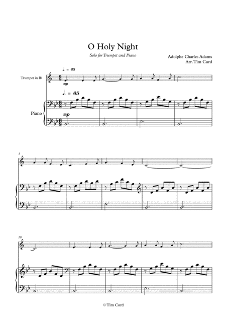 O Holy Night For Solo Trumpet In Bb And Piano Sheet Music