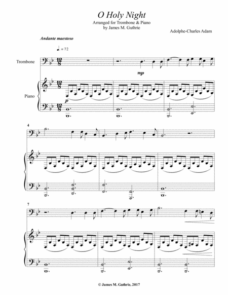 O Holy Night For Trombone Piano Sheet Music