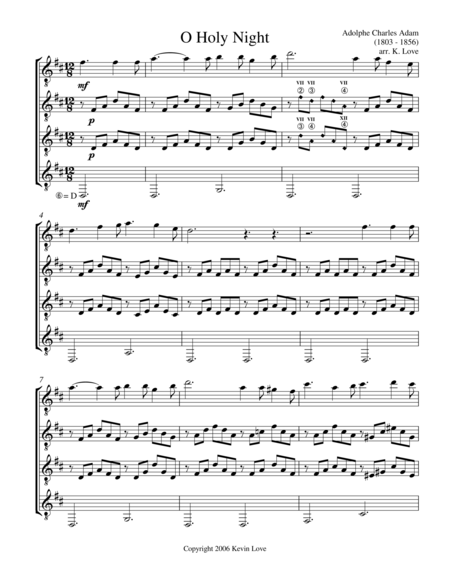 O Holy Night Guitar Quartet Score And Parts Sheet Music