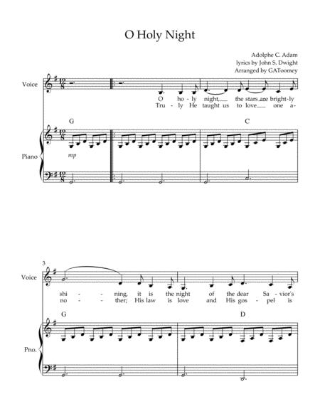 O Holy Night In G Major Alto Voice And Easy Piano Sheet Music