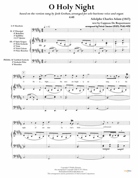 O Holy Night Josh Groban For Solo Baritone Organ Set Of Parts Sheet Music