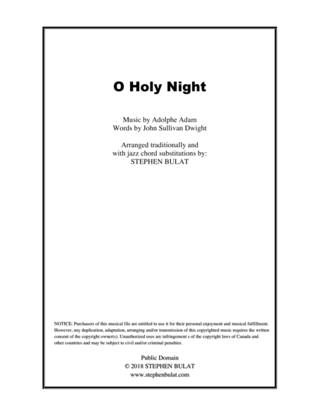 O Holy Night Lead Sheet Arranged In Traditional And Jazz Style Key Of Eb Sheet Music