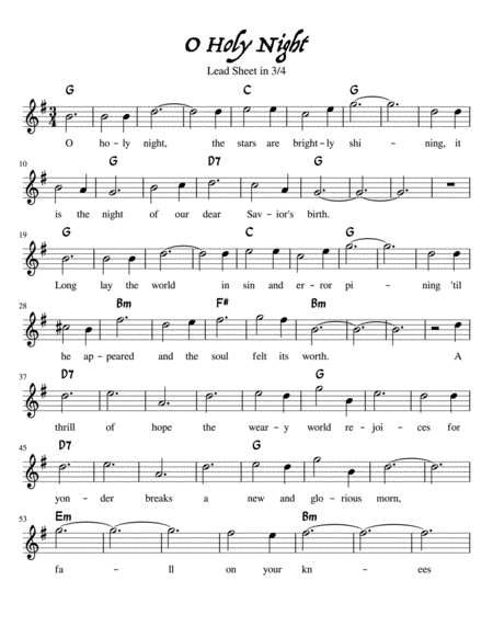 O Holy Night Lead Sheet In 3 4 Sheet Music