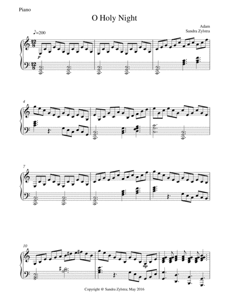 Free Sheet Music O Holy Night Piano Part Only
