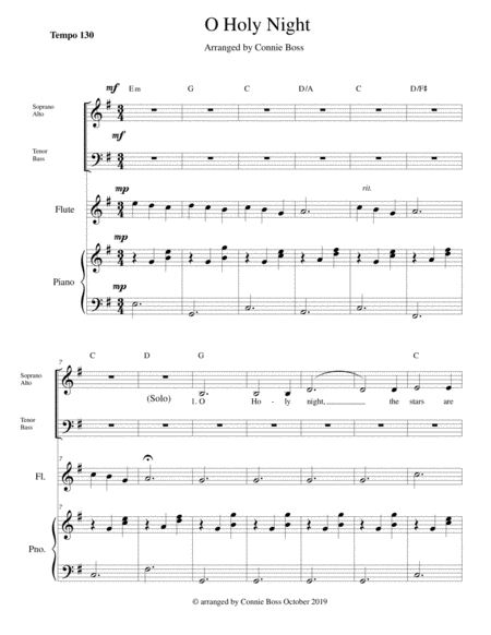 O Holy Night Satb Flute Or Violin Or Cello Or French Horn And Piano Sheet Music