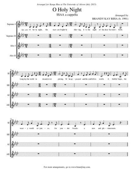 O Holy Night Ssaa A Cappella Sheet Music