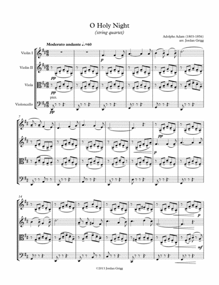 O Holy Night String Quartet Sheet Music