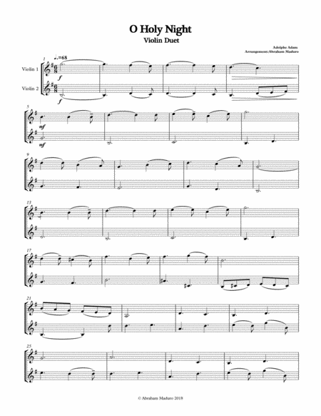 O Holy Night Violin Duet Two Tonalities Included Sheet Music