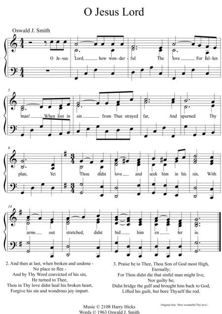 O Jesus Lord A New Tune To A Wonderful Oswald Smith Poem Sheet Music