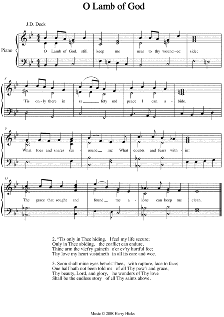 Free Sheet Music O Lamb Of God A New Tune To A Wonderful Old Hymn