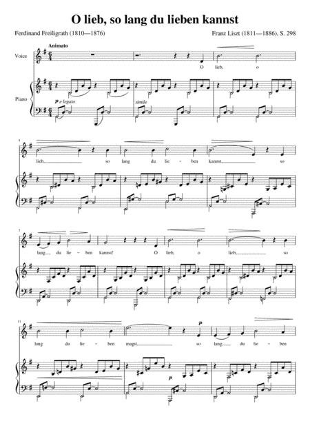 Free Sheet Music O Lieb So Lang Du Lieben Kannst Franz Liszt High Voice Key G