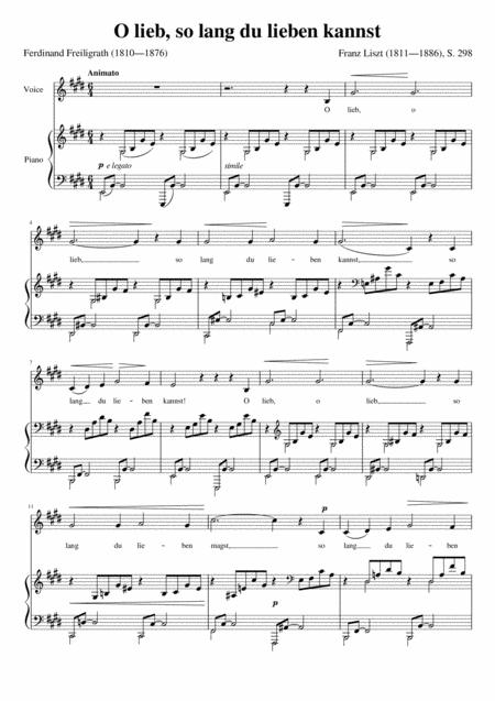 O Lieb So Lang Du Lieben Kannst Franz Liszt Medium Voice Key E Sheet Music