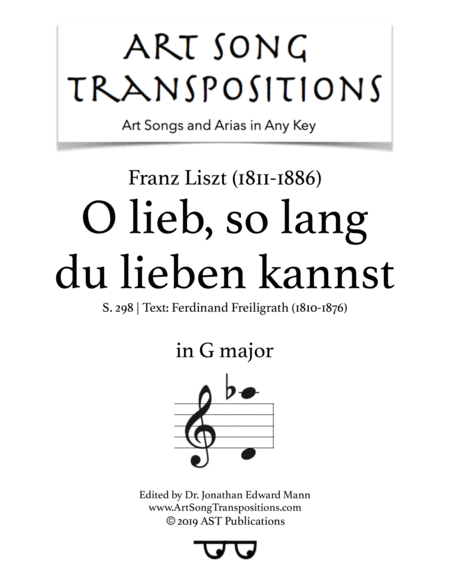 O Lieb So Lang Du Lieben Kannsts 298 G Major Sheet Music