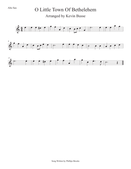 Free Sheet Music O Little Town Of Bethlehem Easy Key Of C Alto Sax