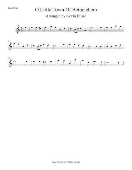 O Little Town Of Bethlehem Easy Key Of C Tenor Sax Sheet Music