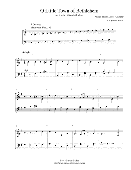 O Little Town Of Bethlehem For 3 Octave Handbell Choir Sheet Music