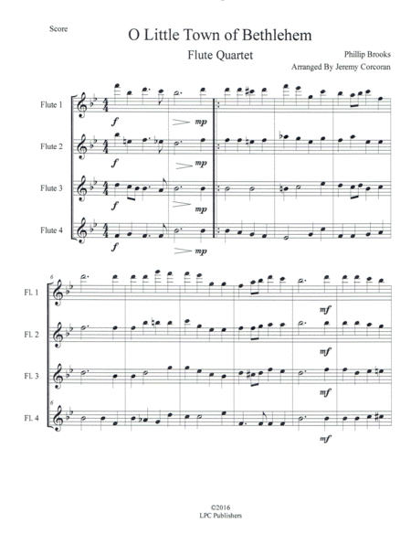 O Little Town Of Bethlehem For Flute Quartet Sheet Music