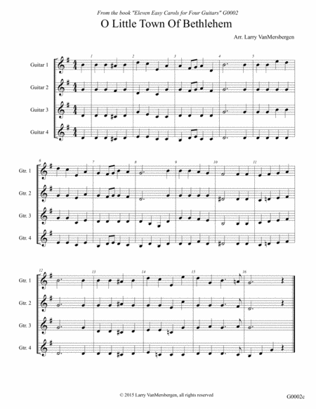 Free Sheet Music O Little Town Of Bethlehem For Four Guitars