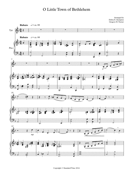 Free Sheet Music O Little Town Of Bethlehem For Trumpet With Piano Accompaniment