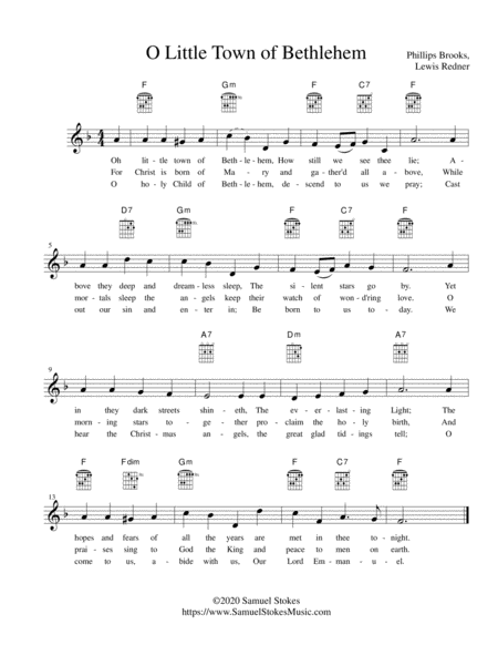 Free Sheet Music O Little Town Of Bethlehem Lead Sheet In F Major