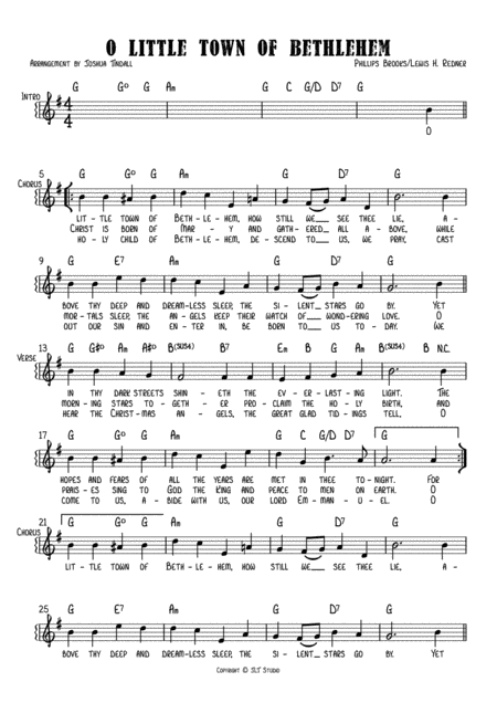 Free Sheet Music O Little Town Of Bethlehem Lead Sheet