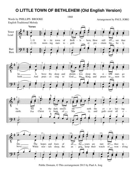 Free Sheet Music O Little Town Of Bethlehem Old English Version