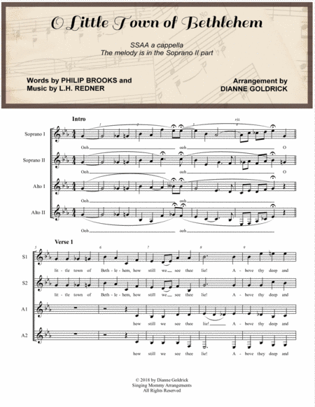 O Little Town Of Bethlehem Ssaa A Cappella Sheet Music