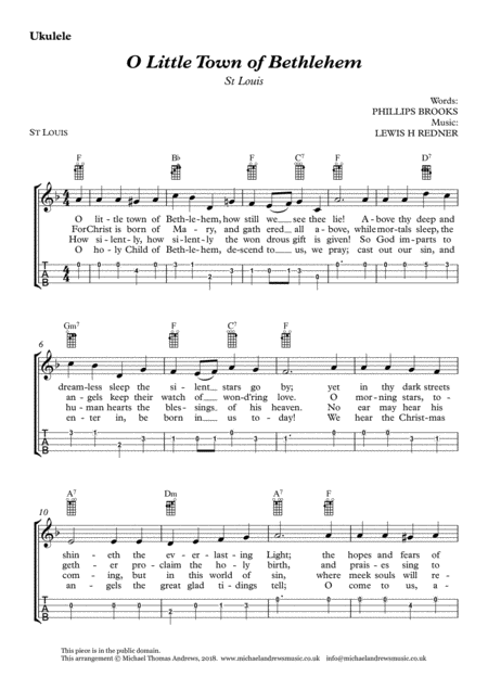 O Little Town Of Bethlehem St Louis For Ukulele With Tab Sheet Music