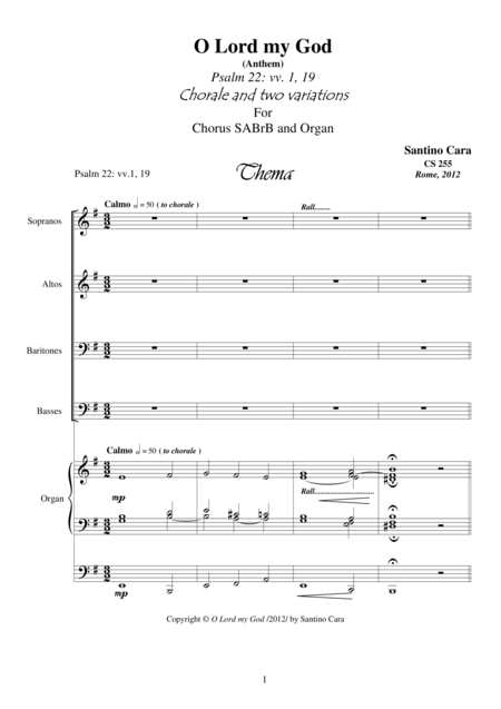 Free Sheet Music O Lord My God Psalm 22 V V 1 19 For Chorus Sabrb And Organ