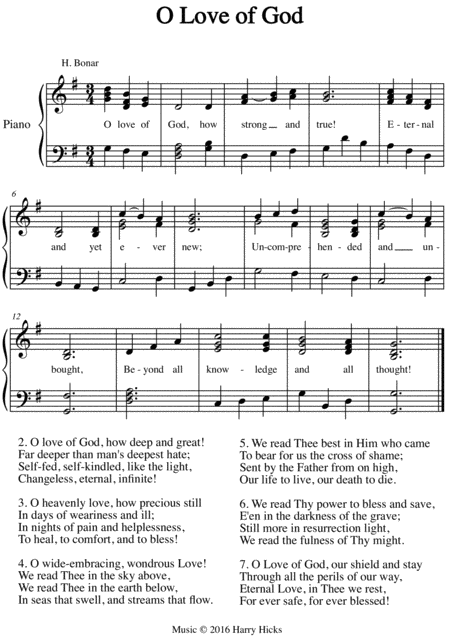 Free Sheet Music O Love Of God A New Tune To A Wonderful Old Hymn