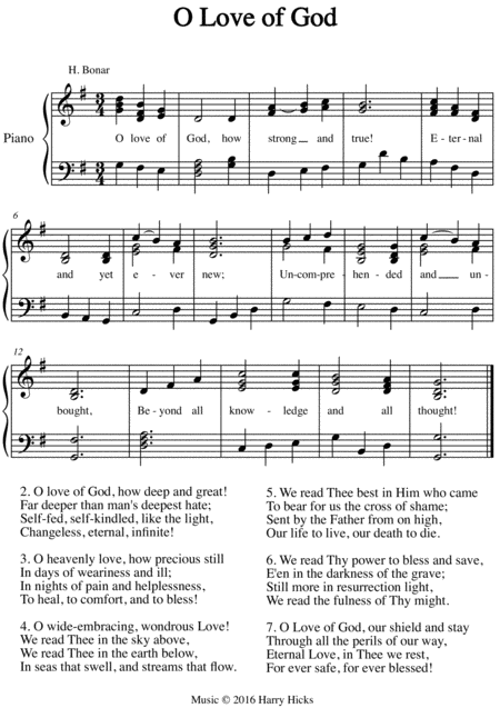 O Love Of God A New Tune To A Wonderful Old Hymn Sheet Music