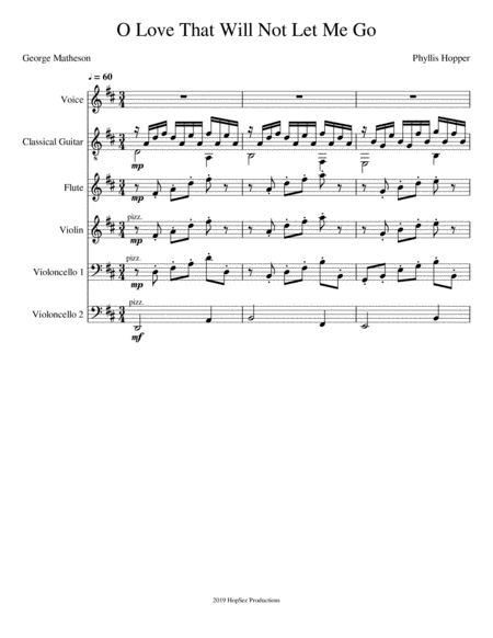 O Love That Will Not Let Me Go Voice Guitar Flute 2 Cellos Sheet Music