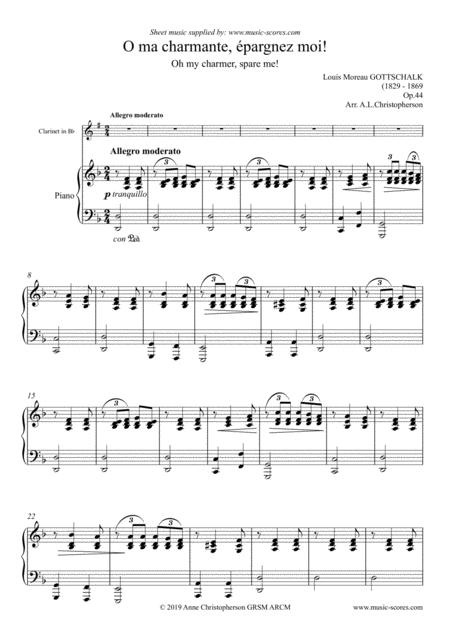 Free Sheet Music O Ma Charmante Pargnez Moi Clarinet And Piano