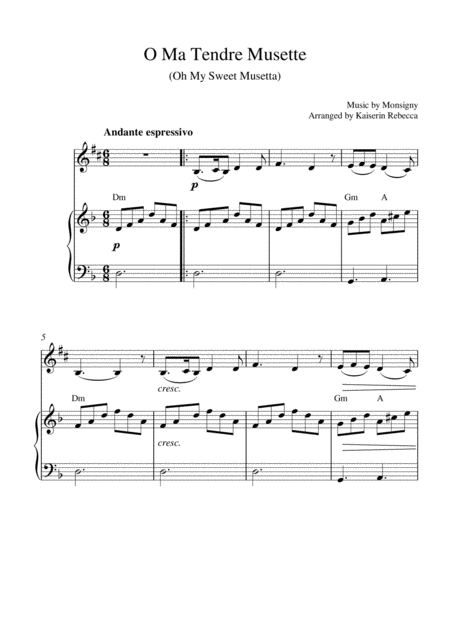 O Ma Tendre Musette Oh My Sweet Musetta Alto Saxophone Solo And Piano Accompaniment Sheet Music