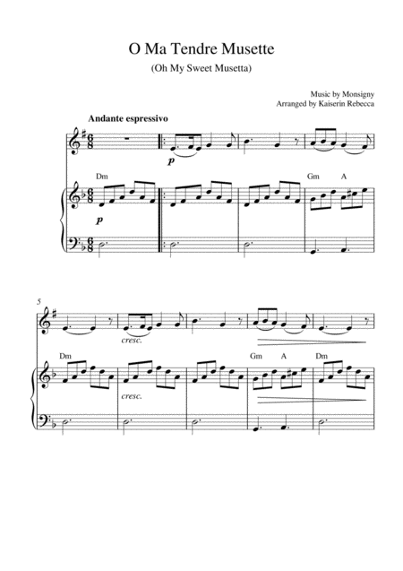 O Ma Tendre Musette Oh My Sweet Musetta Bb Clarinet Solo And Piano Accompaniment Sheet Music