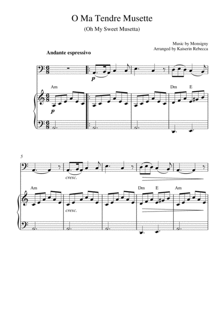 O Ma Tendre Musette Oh My Sweet Musetta Cello Solo And Piano Accompaniment Sheet Music