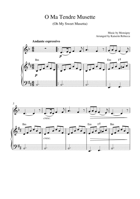 O Ma Tendre Musette Oh My Sweet Musetta Clarinet In A And Piano Sheet Music