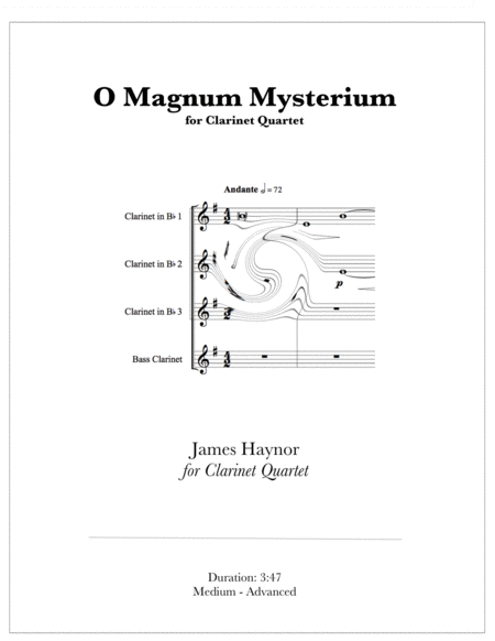 O Magnum Mysterium For Clarinet Quartet Sheet Music